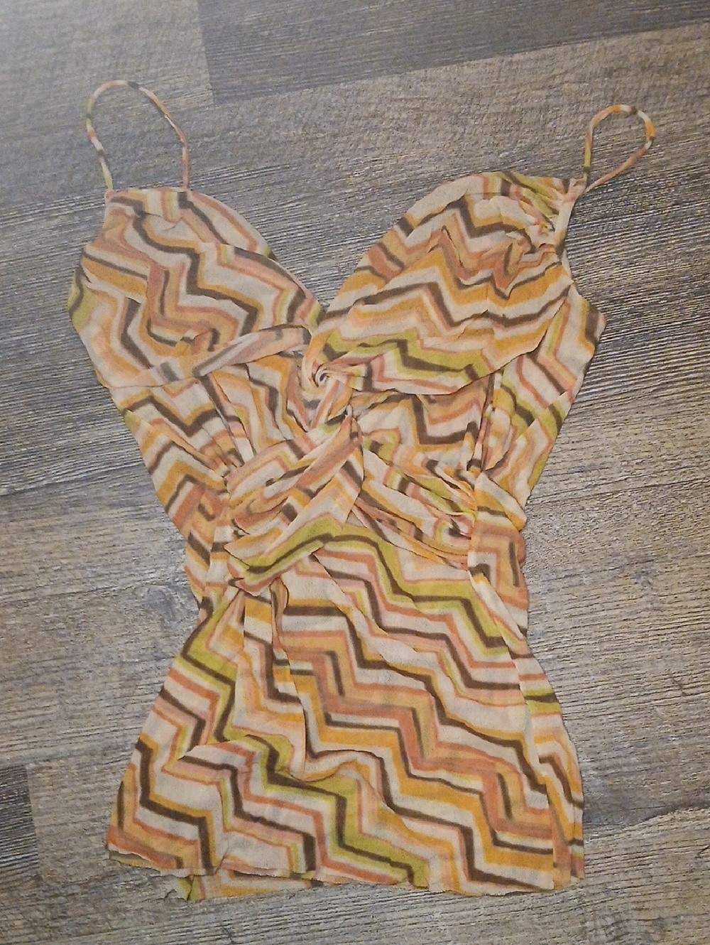 Sweet Pea Strapless Zigzag , Tank Top Camisole - Yellow, Green, Brown Medium.